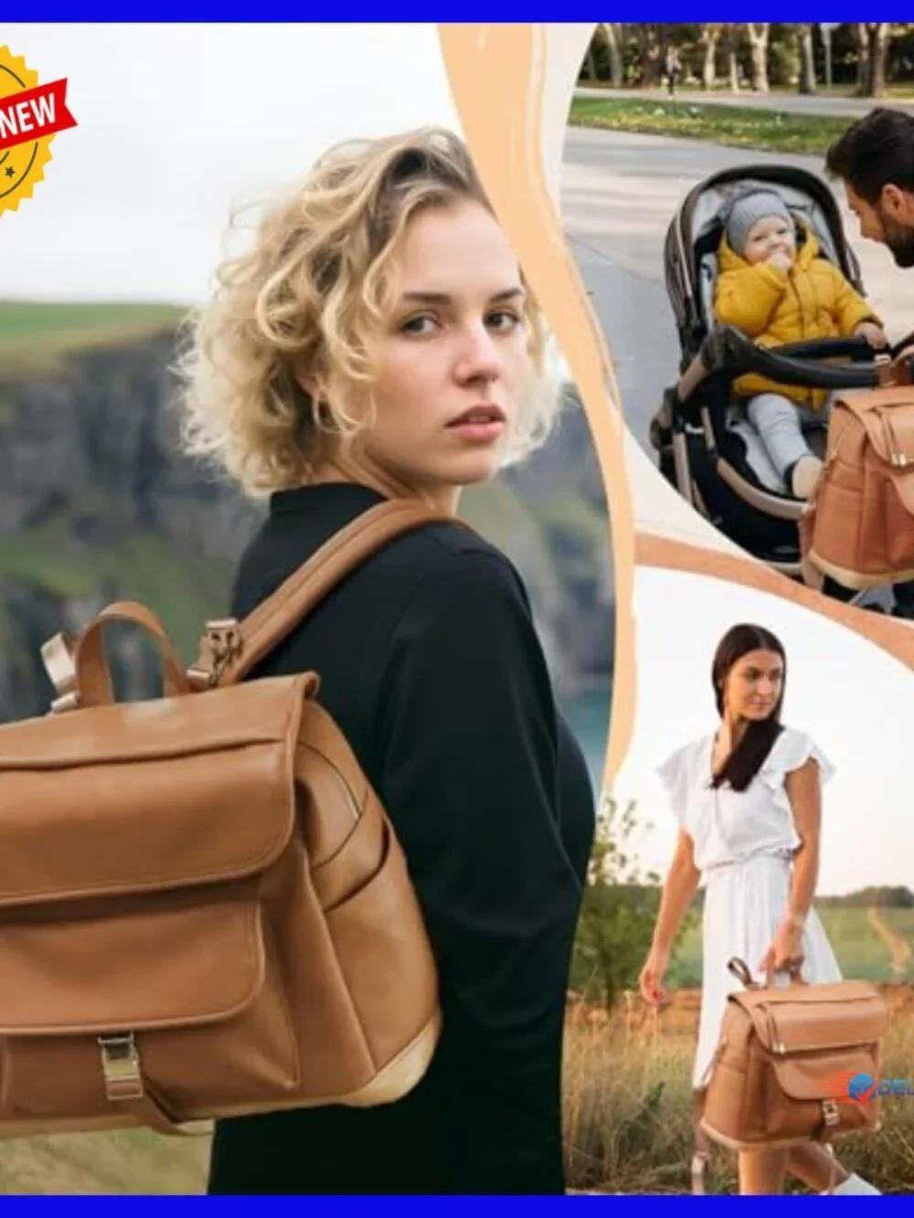 Leather Diaper Bag Backpack, 12 Pockets, Insulated, Changing Pad